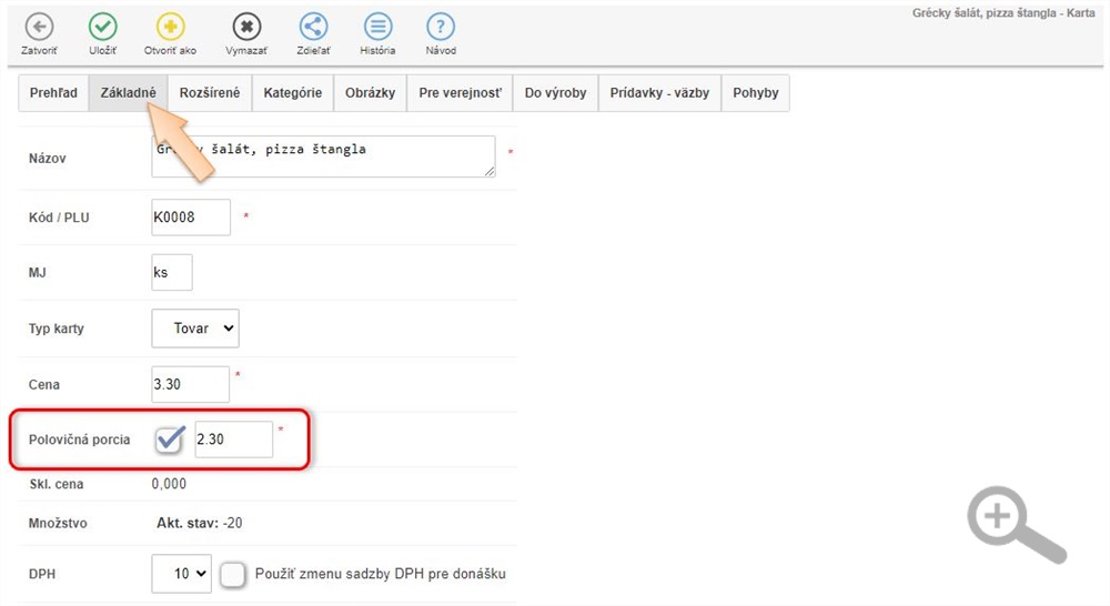 Nastavenie predaja zlomkov&eacute;ho množstva na karte