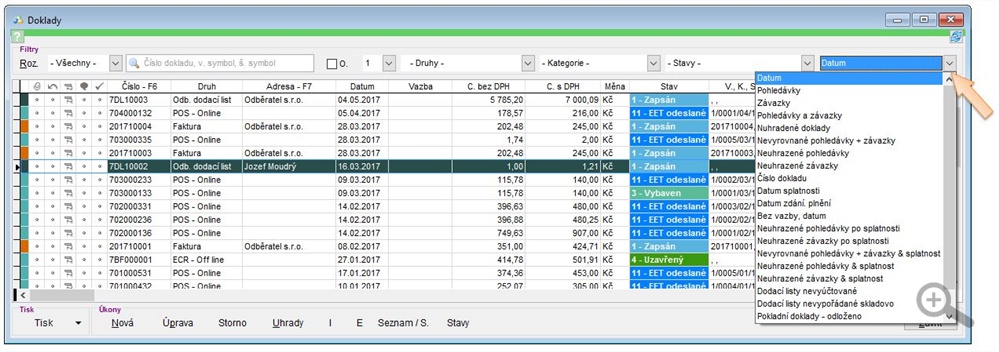 Doklady - filter doklady-filter