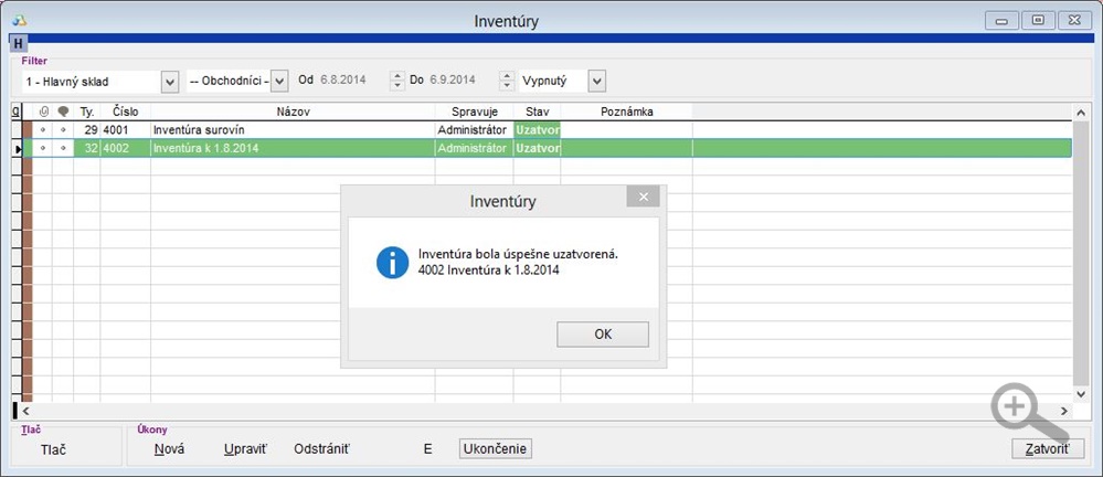Ukončenie invent&uacute;ry