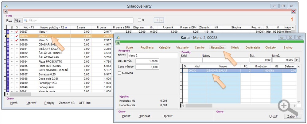 Predaj denn&eacute;ho menu cez kartu typu recept&uacute;ra