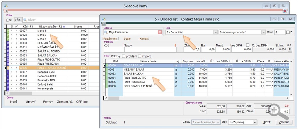 Predaj denn&eacute;ho menu s vysporiadan&iacute;m cez dodac&iacute; list