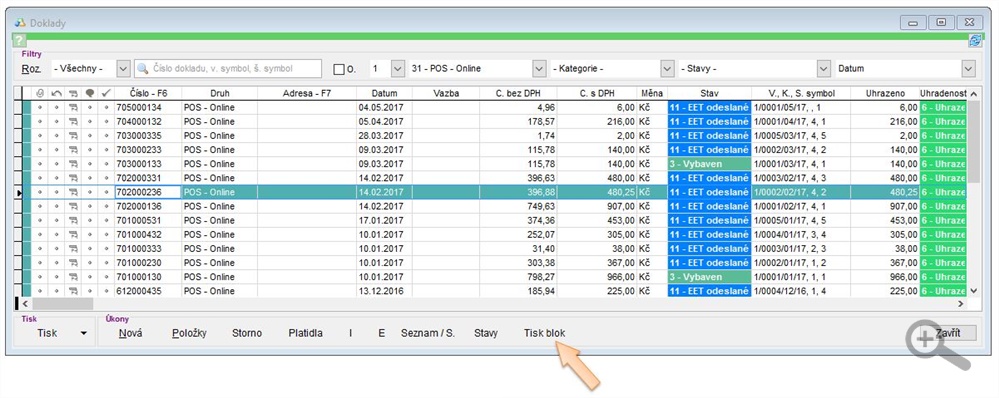 Opětovné odeslání dokladu na tiskárnu Opětovné odeslání dokladu na tiskárnu