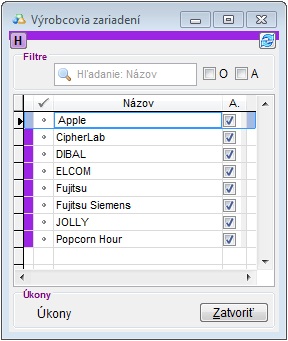 Okno výrobcov zariadení Okno výrobcov zariadení