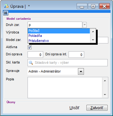 Definovanie druhu modelu nastavenie druhu modelu