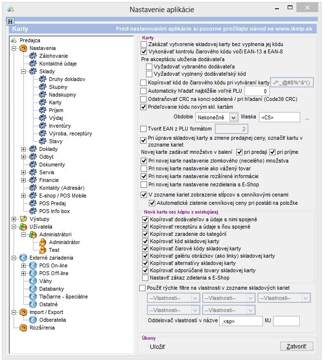 Nastavenia skladov - Skladov&eacute; karty.
