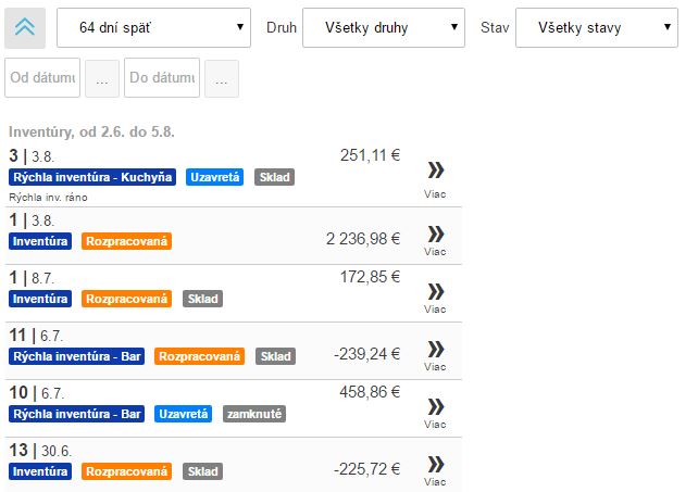 Roz&scaron;&iacute;ren&yacute; filter a zoznam invent&uacute;r v invent&uacute;rnom zozname aplik&aacute;cie