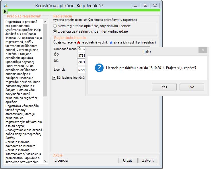 Zobrazenie platnosti licencie a aplikácii iKelp Jedáleň Zobrazenie platnosti licencie a aplikácii iKelp Jedáleň