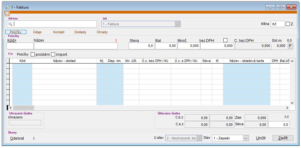 Formulář pro vytvoření nové odběratelské faktury Formulář pro vytvoření nové odběratelské faktury