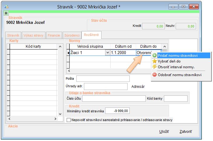 Nastavenie ukončenia platnosti p&ocirc;vodnej vekovej skupiny stravn&iacute;ka.