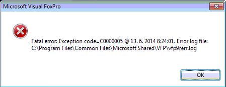 Chybové hlásenie Microsoft Visual FoxPro Chybové hlásenie Microsoft Visual FoxPro