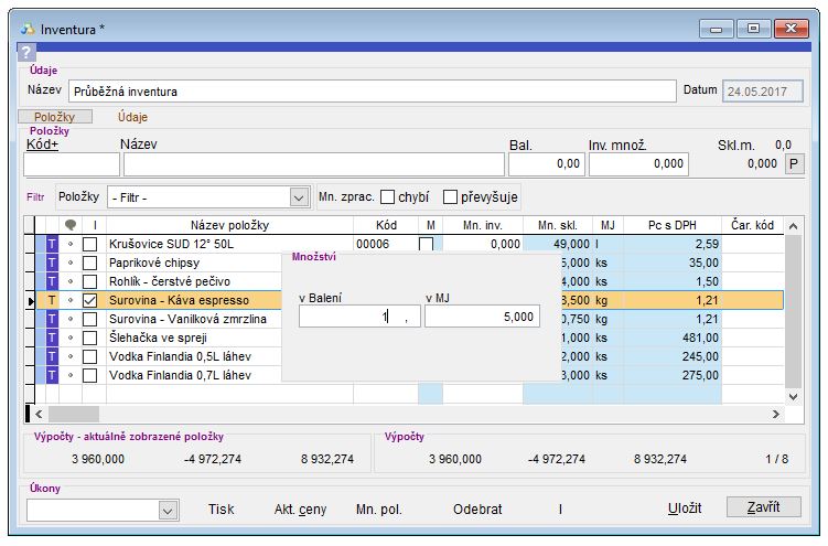 Inventura - inventované množství inventura_inventovane_mnozstvo