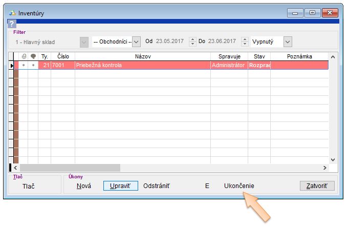 Ukončenie rozpracovanej inventúry